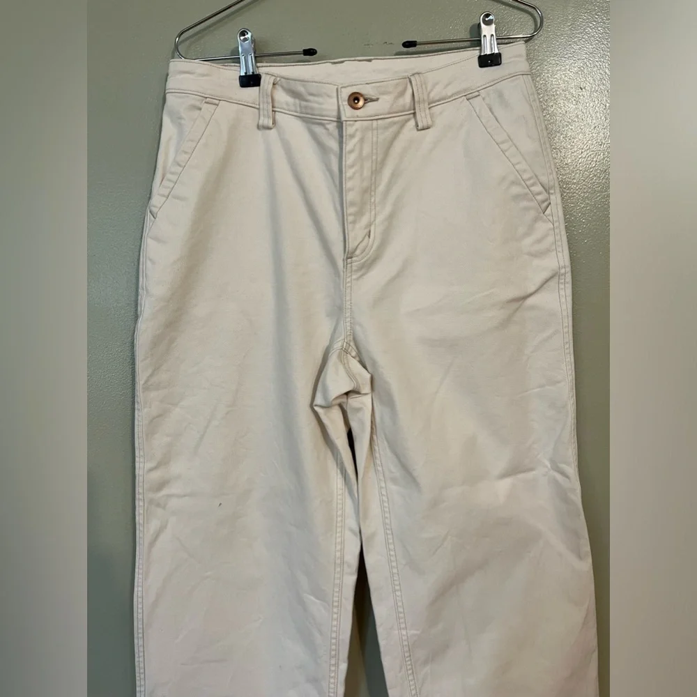Duluth Trending Co Womens Ivory Wide Leg Baggy Cargo Pants Thick Cotton Sz 8